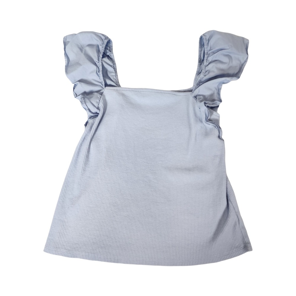 A New Day Light Blue Ribbed Flutter Ruffle Sleeve Square Neck Tank Top‎ XXL